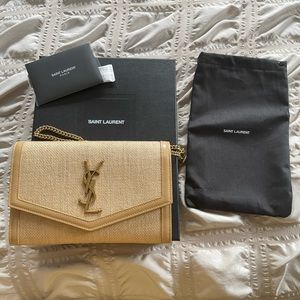 SAINT LAURENT UPTOWN CHAIN WALLET IN MICRO RAFFIA